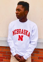 Champion Nebraska Cornhuskers Mens White Arch Mascot Long Sleeve Crew Sweatshirt