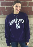 Champion Northwestern Wildcats Mens Purple Arch Mascot Long Sleeve Crew Sweatshirt