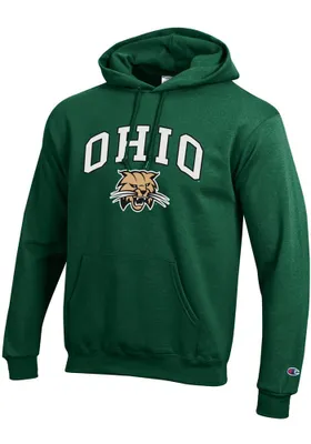 Champion Ohio Bobcats Mens Green Arch Mascot Long Sleeve Hoodie