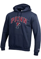 Champion Pennsylvania Quakers Mens Navy Blue Arch Mascot Long Sleeve Hoodie