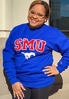 Champion SMU Mustangs Mens Blue Arch Mascot Long Sleeve Crew Sweatshirt