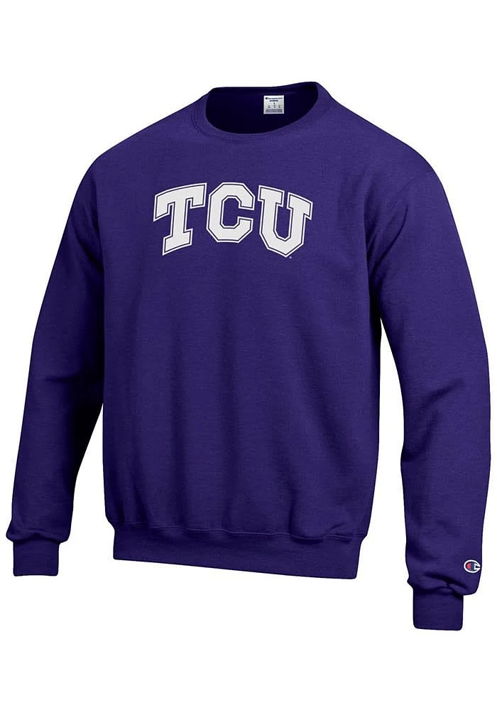 Champion TCU Horned Frogs Mens Purple Wordmark Arch Long Sleeve Crew Sweatshirt