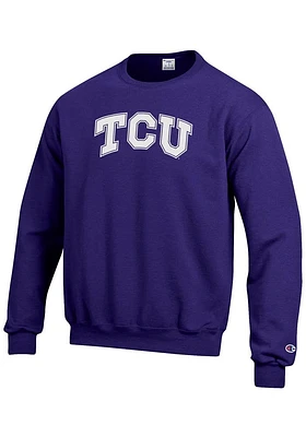 Champion TCU Horned Frogs Mens Purple Wordmark Arch Long Sleeve Crew Sweatshirt