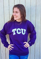 Champion TCU Horned Frogs Mens Purple Wordmark Arch Long Sleeve Crew Sweatshirt