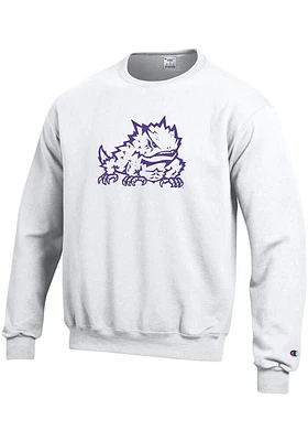 Champion TCU Horned Frogs Mens White Big Logo Long Sleeve Crew Sweatshirt