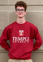 Champion Temple Owls Mens Cardinal Arch Mascot Long Sleeve Crew Sweatshirt