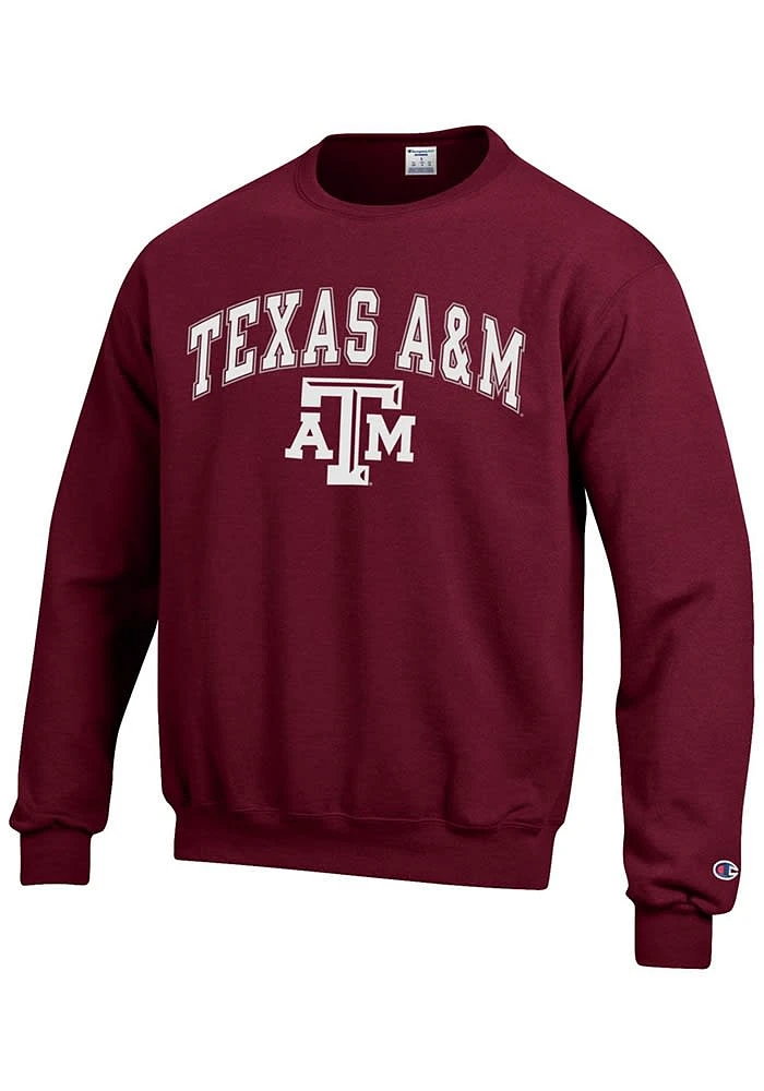 Champion Texas A&M Aggies Mens Maroon Arch Mascot Long Sleeve Crew Sweatshirt