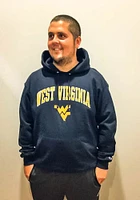 Champion West Virginia Mountaineers Mens Navy Blue Arch Mascot Graphic Long Sleeve Hoodie