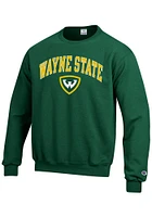 Champion Wayne State Warriors Mens Green Arch Mascot Long Sleeve Crew Sweatshirt