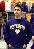 Champion West Chester Golden Rams Mens Purple Arch Mascot Long Sleeve Crew Sweatshirt
