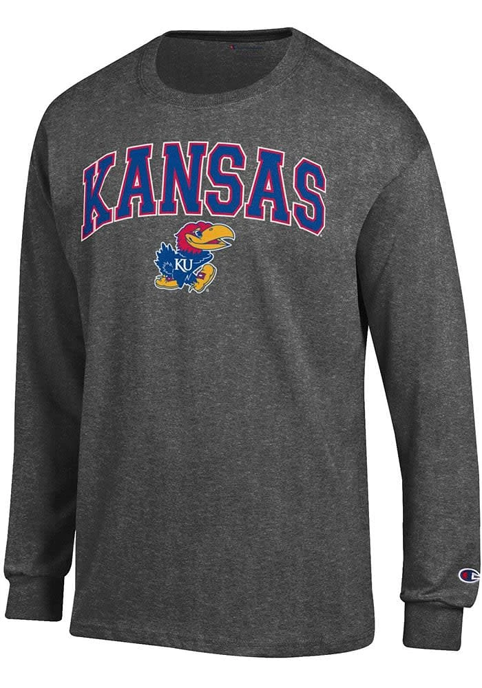 Champion Kansas Jayhawks Grey Logo Long Sleeve T Shirt