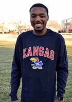 Champion Kansas Jayhawks Navy Blue Arch Mascot Long Sleeve T Shirt