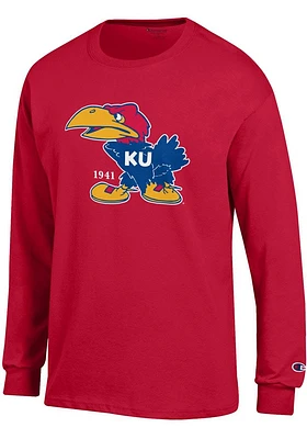 Champion Kansas Jayhawks Red Big Logo Long Sleeve T Shirt