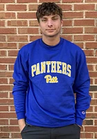 Champion Pitt Panthers Mens Blue Arch Wordmark Long Sleeve Crew Sweatshirt