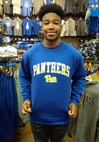 Champion Pitt Panthers Mens Blue Arch Wordmark Long Sleeve Crew Sweatshirt