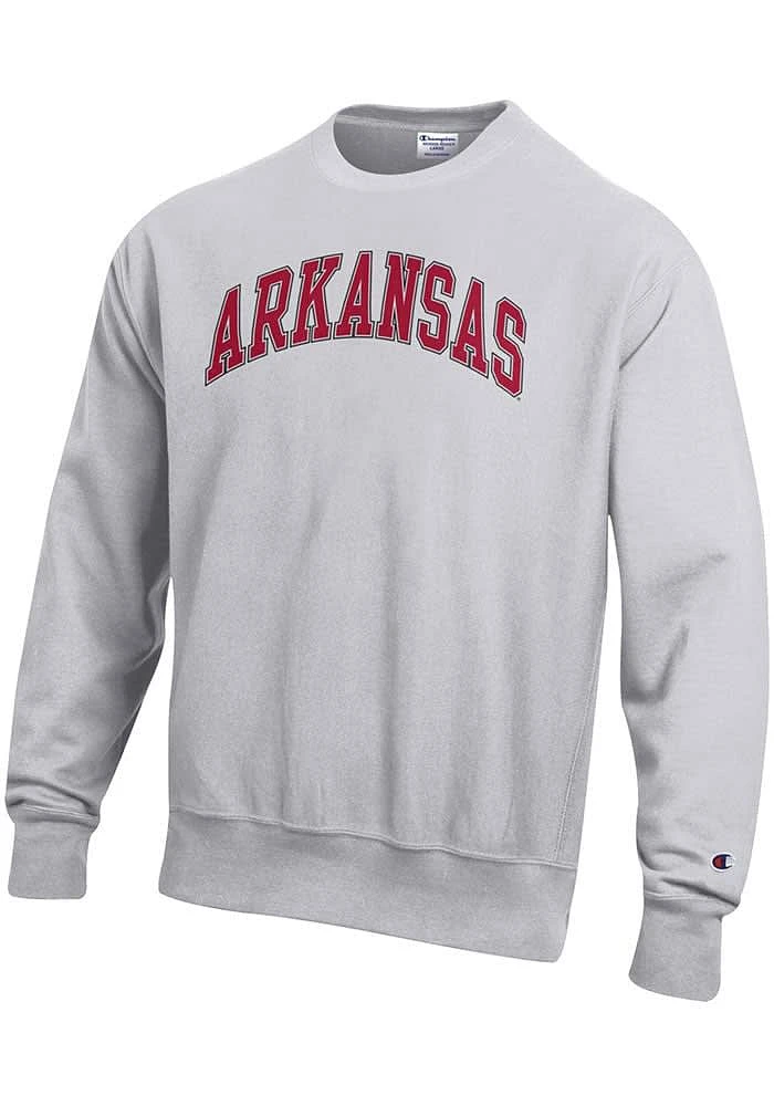 Champion Arkansas Razorbacks Mens Grey Reverse Weave Long Sleeve Crew Sweatshirt