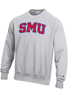 Champion SMU Mustangs Mens Grey Wordmark Reverse Weave Long Sleeve Crew Sweatshirt