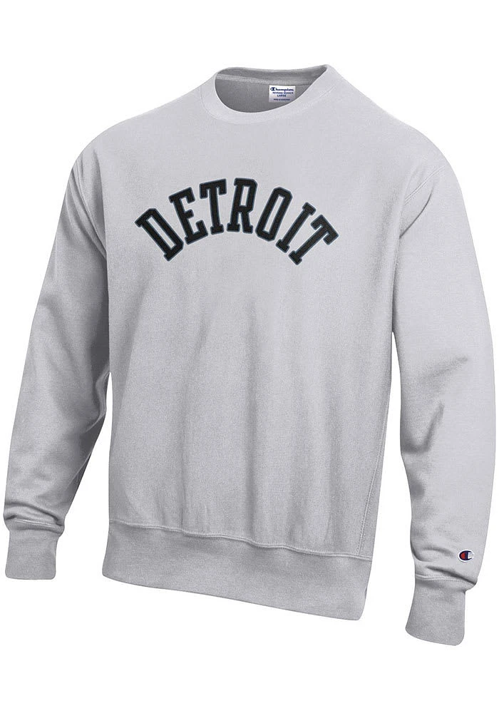 Champion Detroit Mens Grey Wordmark Long Sleeve Crew Sweatshirt