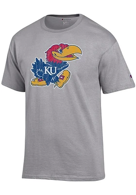 Champion Kansas Jayhawks Grey Distressed Short Sleeve T Shirt