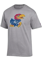 Champion Kansas Jayhawks Grey Distressed Short Sleeve T Shirt