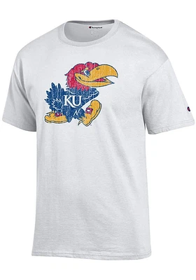 Champion Kansas Jayhawks White Distressed Short Sleeve T Shirt