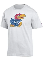 Champion Kansas Jayhawks White Distressed Short Sleeve T Shirt