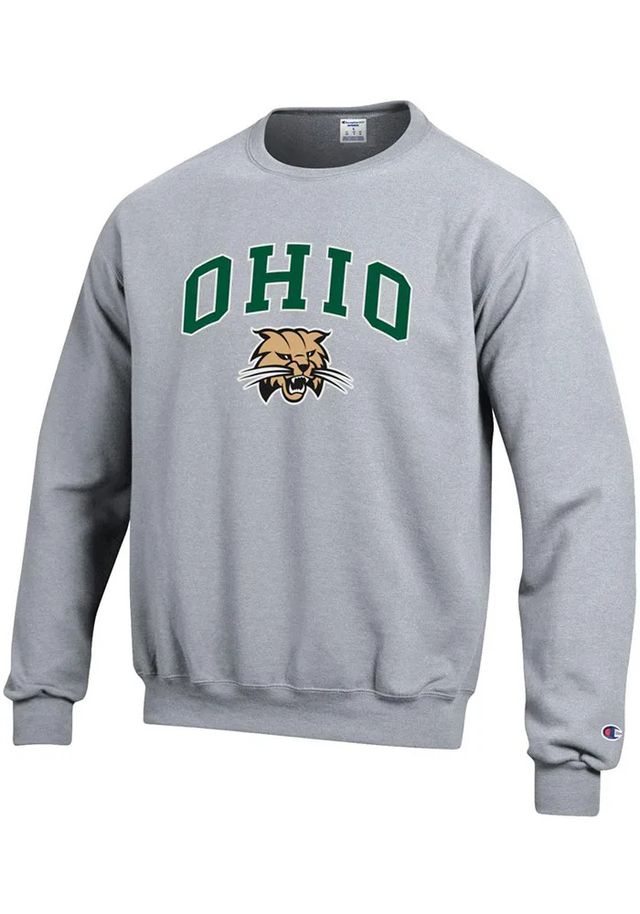 Champion Ohio Bobcats Mens Arch Mascot Powerblend Long Sleeve Crew Sweatshirt