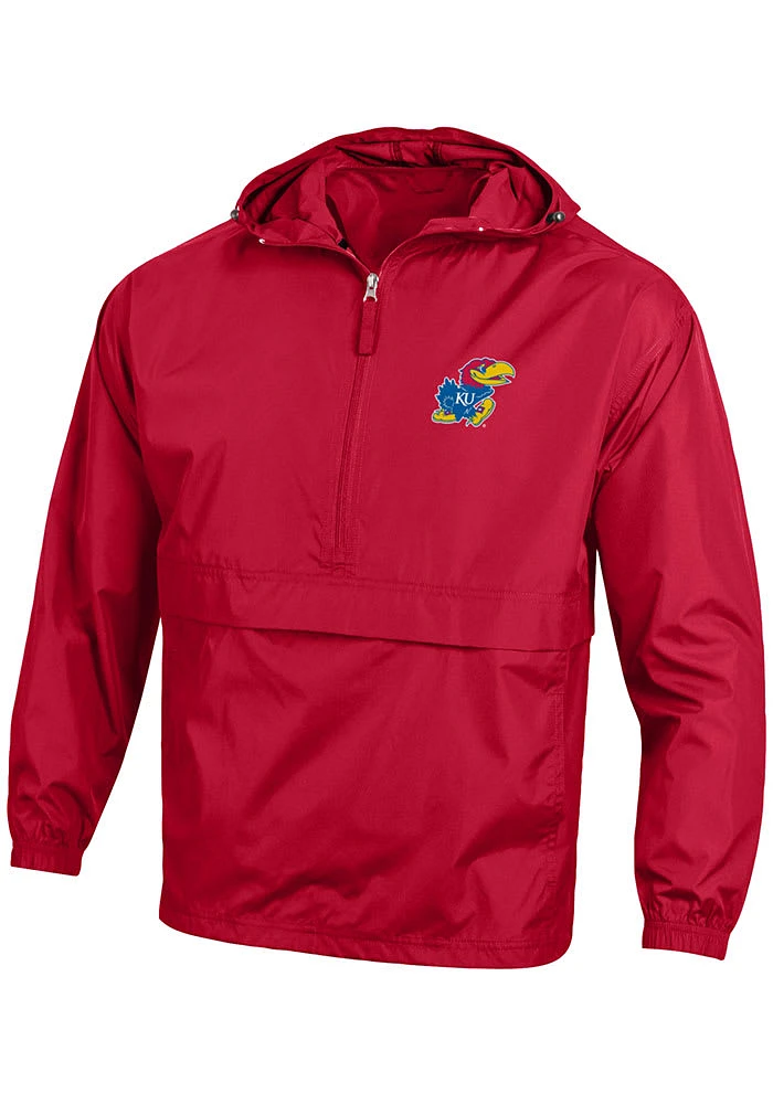 Champion Kansas Jayhawks Mens Red Primary Logo Packable Light Weight Jacket
