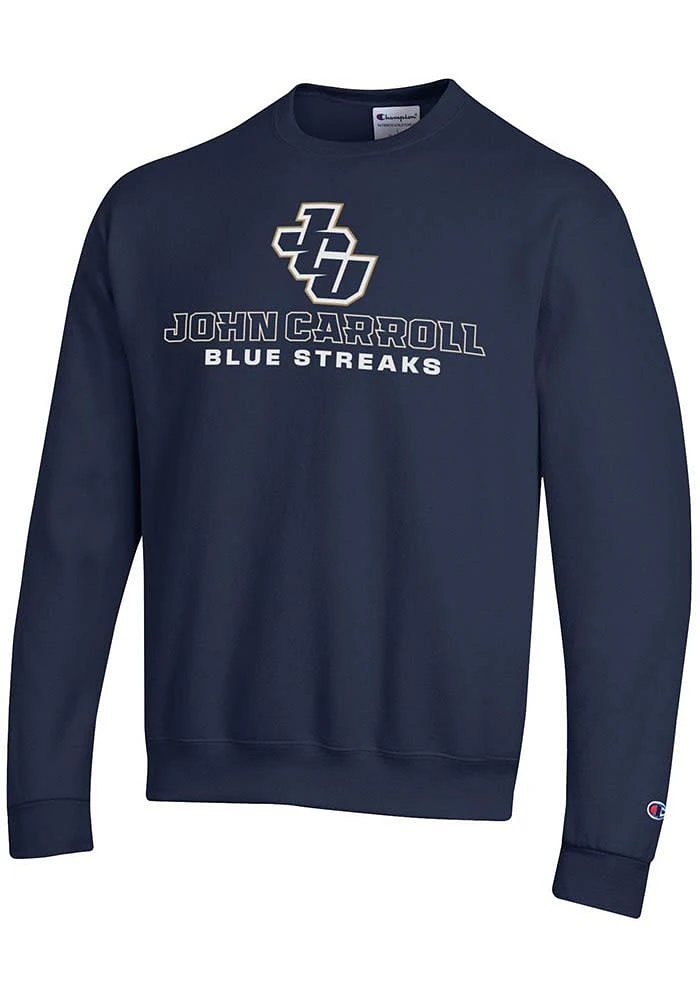 Champion John Carroll Blue Streaks Mens Navy Arch Mascot Long Sleeve Crew Sweatshirt