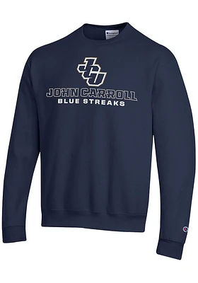 Champion John Carroll Blue Streaks Mens Navy Arch Mascot Long Sleeve Crew Sweatshirt