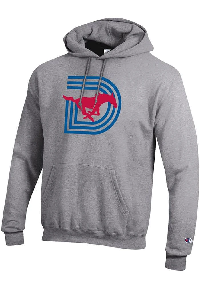 Champion SMU Mustangs Mens Grey Triple D Powerblend Long Sleeve Hoodie