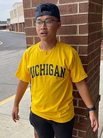 Champion Michigan Wolverines Yellow Arch Mascot Short Sleeve T Shirt