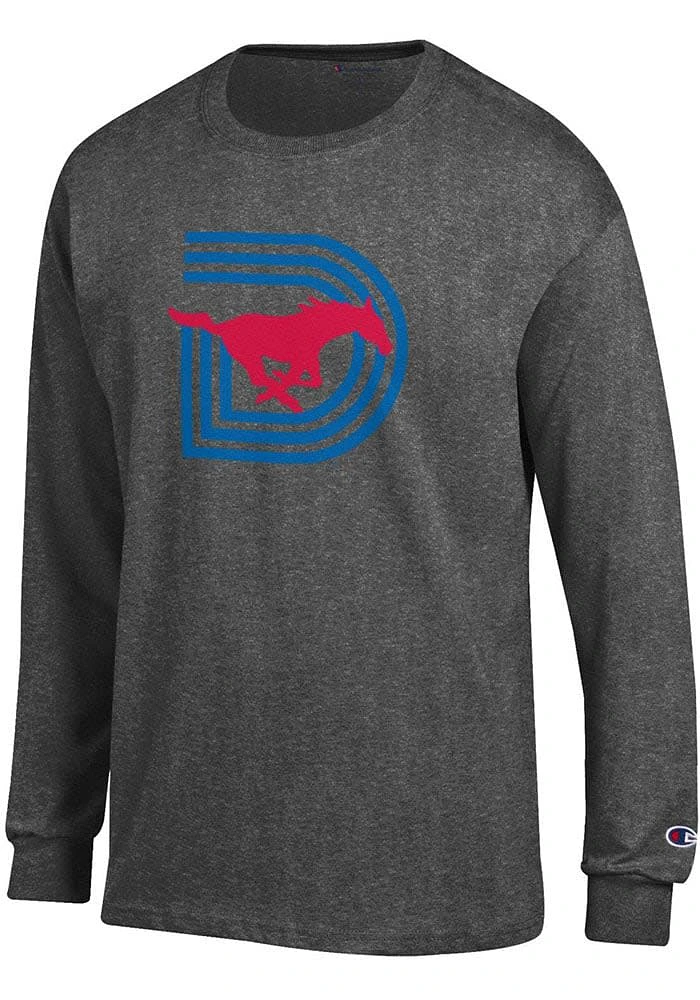 Champion SMU Mustangs Grey Triple D Long Sleeve T Shirt