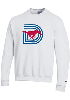 Champion SMU Mustangs Mens White Triple D Powerblend Long Sleeve Crew Sweatshirt