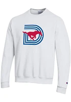 Champion SMU Mustangs Mens White Triple D Powerblend Long Sleeve Crew Sweatshirt