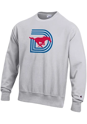 Champion SMU Mustangs Mens Grey Triple D Reverse Weave Long Sleeve Crew Sweatshirt