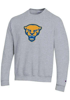 Champion Pitt Panthers Mens Grey Panther Head Twill Long Sleeve Crew Sweatshirt