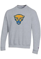 Champion Pitt Panthers Mens Grey Panther Head Twill Long Sleeve Crew Sweatshirt