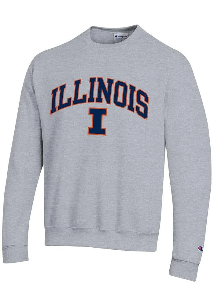 Champion Illinois Fighting Illini Mens Grey Arch Mascot Long Sleeve Crew Sweatshirt