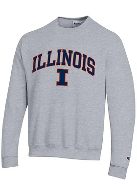 Champion Illinois Fighting Illini Mens Grey Arch Mascot Long Sleeve Crew Sweatshirt