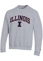 Champion Illinois Fighting Illini Mens Grey Arch Mascot Long Sleeve Crew Sweatshirt