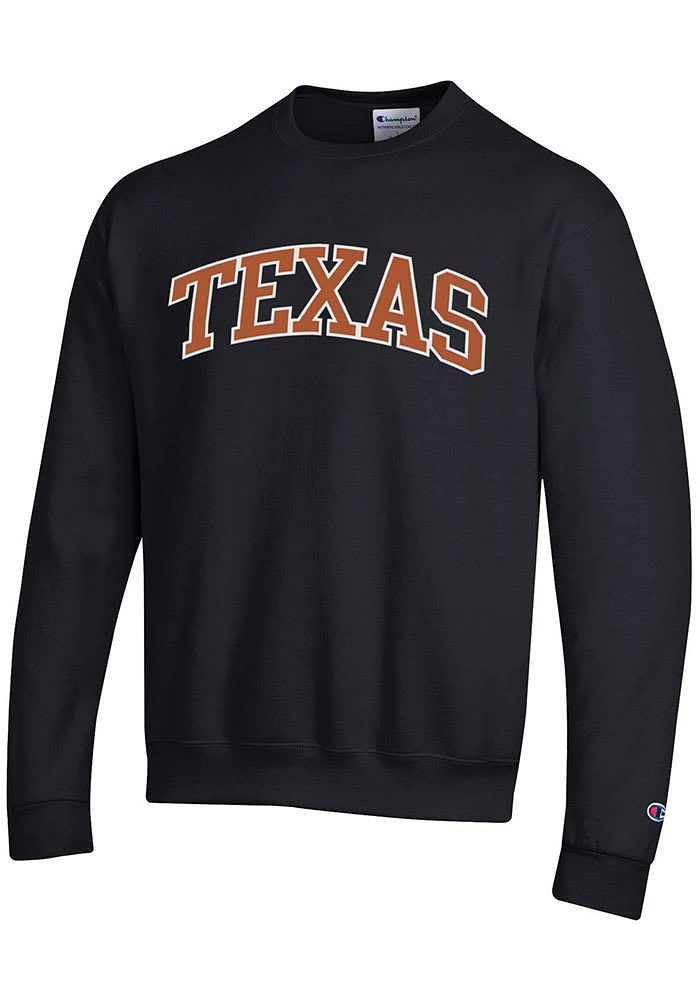 Champion Texas Longhorns Mens Black Wordmark Powerblend Long Sleeve Crew Sweatshirt