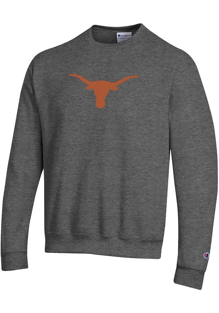 Champion Texas Longhorns Mens Charcoal Logo Powerblend Long Sleeve Crew Sweatshirt
