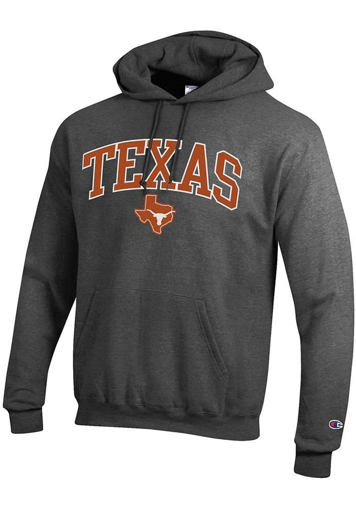 Champion Texas Longhorns Mens Charcoal Powerblend Twill Long Sleeve Hoodie