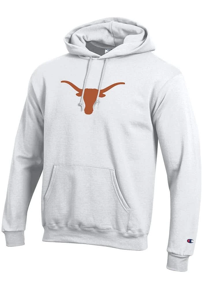 Champion Texas Longhorns Mens White Logo Powerblend Long Sleeve Hoodie