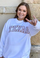 Champion Texas Longhorns Mens White Powerblend Twill Arch Name Long Sleeve Crew Sweatshirt