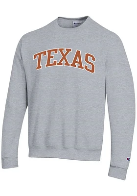 Champion Texas Longhorns Mens Grey Wordmark Powerblend Twill Long Sleeve Crew Sweatshirt