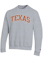 Champion Texas Longhorns Mens Grey Wordmark Powerblend Twill Long Sleeve Crew Sweatshirt