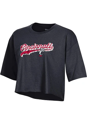 Champion Cincinnati Bearcats Womens Black Boyfriend Crop Short Sleeve T-Shirt