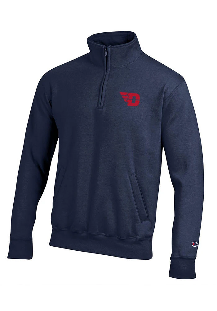 Champion Dayton Flyers Mens Navy Blue Fleece Design Long Sleeve Qtr Zip Pullover